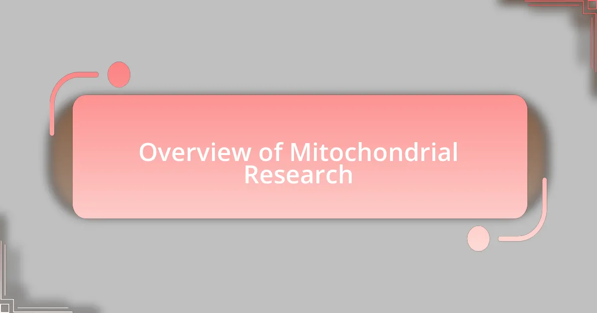 Overview of Mitochondrial Research